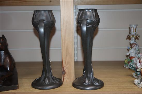 Archibald Knox for Liberty & Co., a pair of Tudric pewter vases, no. 029 H.25cm